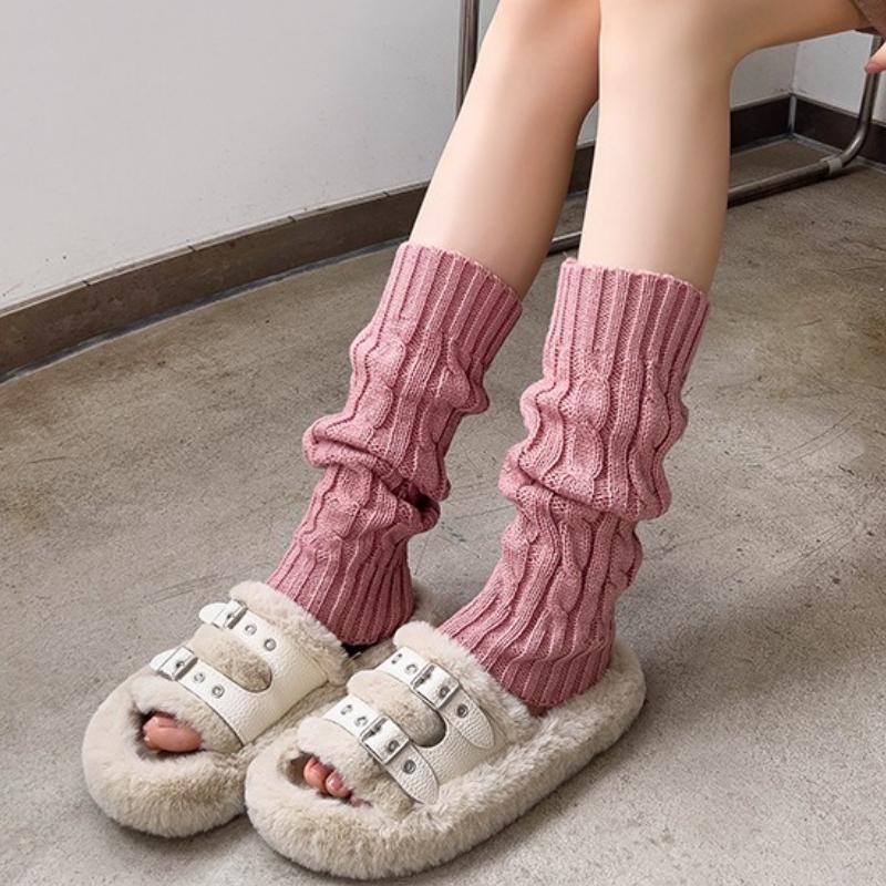 

New Khaki White Loose Socks Women Knitted Boot Cuffs Pile-up Sock Female Ins Trendy Ankle Warmer Slim Foot Covers JK Leg Warmers One Size рожевий
