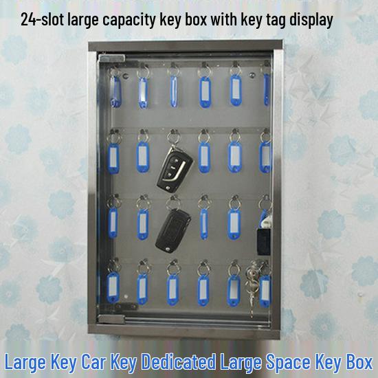 Wall-Mounted Stainless Steel Key Box with Tempered Glass and Lock for Car Key Management