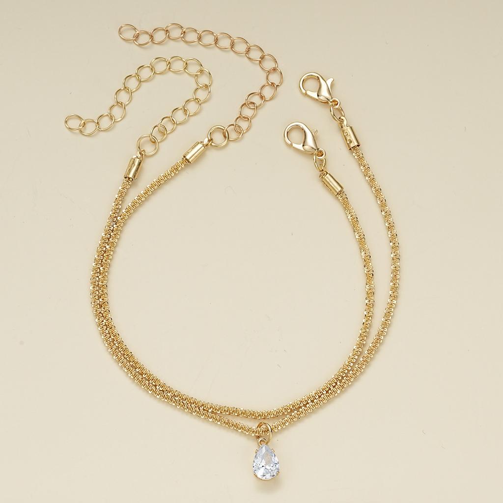 2Pcs Gold Color Colorful Zircon Bracelets Set for Women Personality Fashion  Rhinestone Pendant Bracelet Popcorn Chain Adjustable Wedding Jewelry Gift