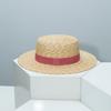 New Western Style Wide Brim Straw Hat for Women Fashion Ribbon Decor Sun Beach Hat Flat Top