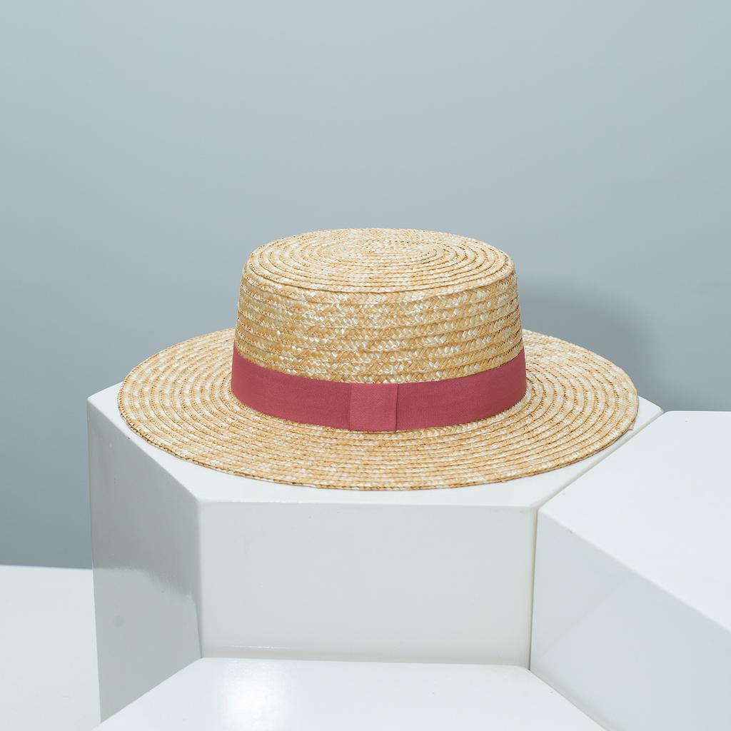 New Western Style Wide Brim Straw Hat for Women Fashion Ribbon Decor Sun Beach Hat Flat Top