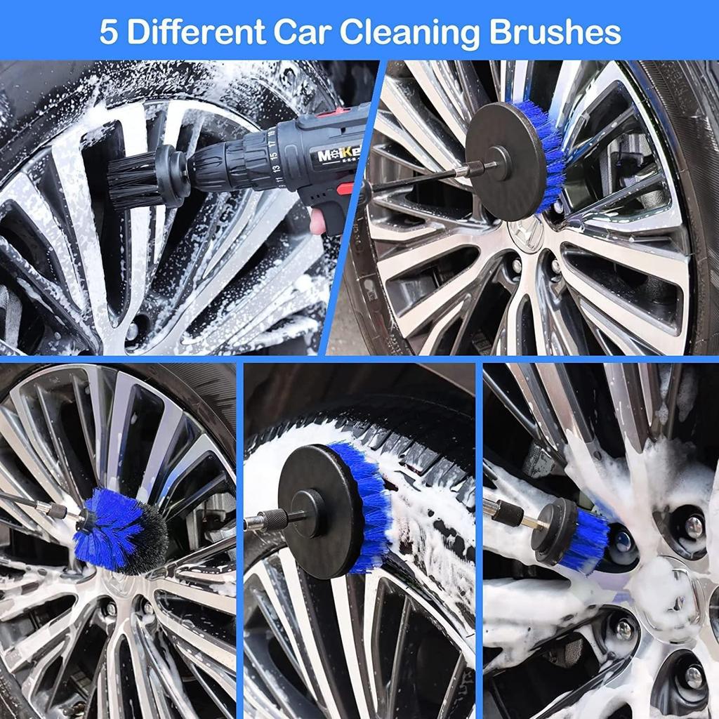 Electric Drill Car Cleaning Brush Set - Wheel Hub & Polishing Disc Brushes