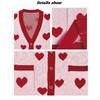 Cardigan da Donna con Stampa Cuori Rossi Bianchi, Scollo a V, Abbottonatura Frontale, Vestibilità Larga, Maglia Casual, Capo Esterno