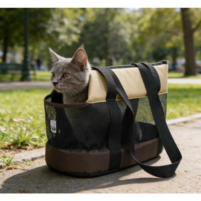 Skládací taška pro domácí mazlíčky se síťovinou - Lehká přenosná taška přes rameno pro malé psy a kočky Prodyšná kabelka pro venkovní cestování na jaře a v létě