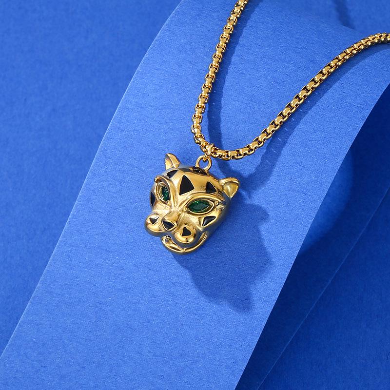 Collana con Ciondolo Testa di Leopardo in Acciaio Inossidabile e Oro 18K - Catena per Clavicola in Acciaio Titanio Versatile di Lusso Leggero