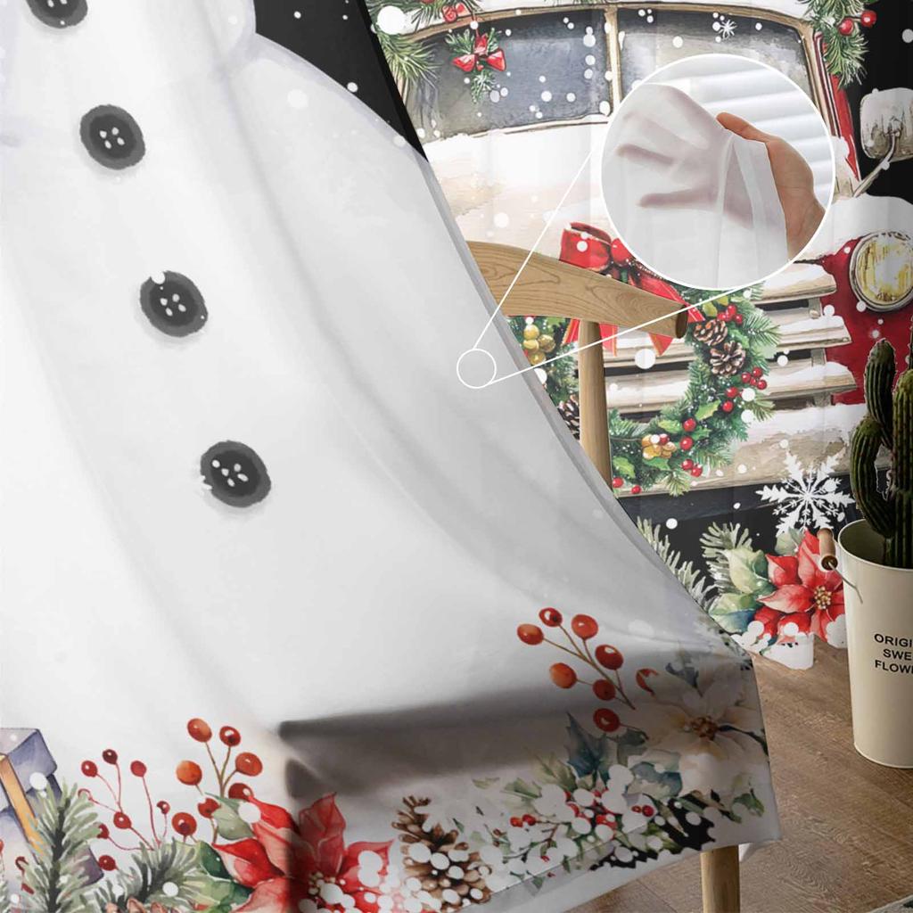 Christmas And Winter Snowman Poinsettia Curtains For Living Room Bedroom Home Decoration Window Voile Tulle Curtain Drapes