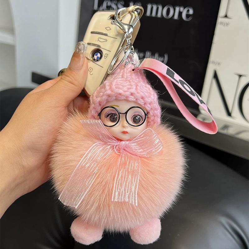 Echter Fuchspelz Puppe Auto Schlüsselanhänger Anhänger Niedliche Plüschpuppe Puppe Buchtaschenanhänger Paargeschenk
