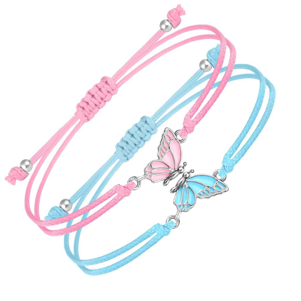 Couple Friendship Gift Set Flat Knot Weaving Adjustable Color Wax Rope Weaving Butterfly Bracelet