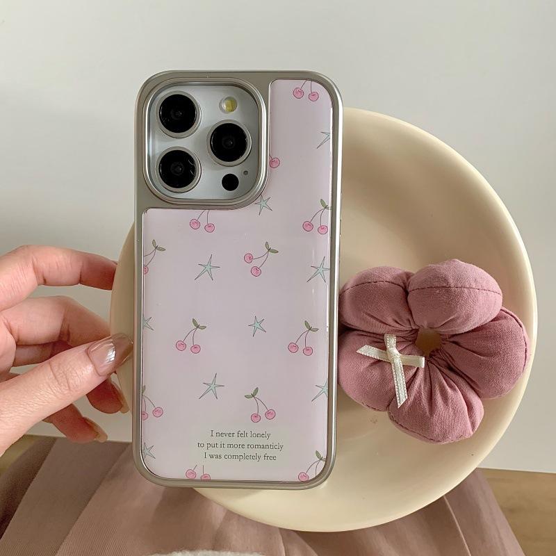 Pink cherry star girly style suitable for iPhone 17 Pro Max, Apple 16 phone case, 15 resin, 14 electroplated