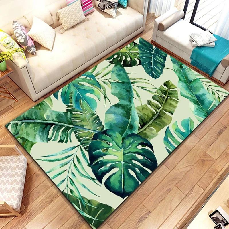 Tropical Leaf Pattern Rug for Bedroom Living Room Carpet for Kitchen Floor Mats Home Decor Non-Slip Floor Pad Rug