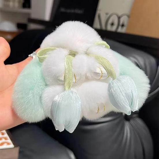 Plush Bunny Keychain Mini Fluffy Rabbit Key Ring Backpack Schoolbag Hanging Decoration Bag Charm Purse Pendant Women Girls Gift