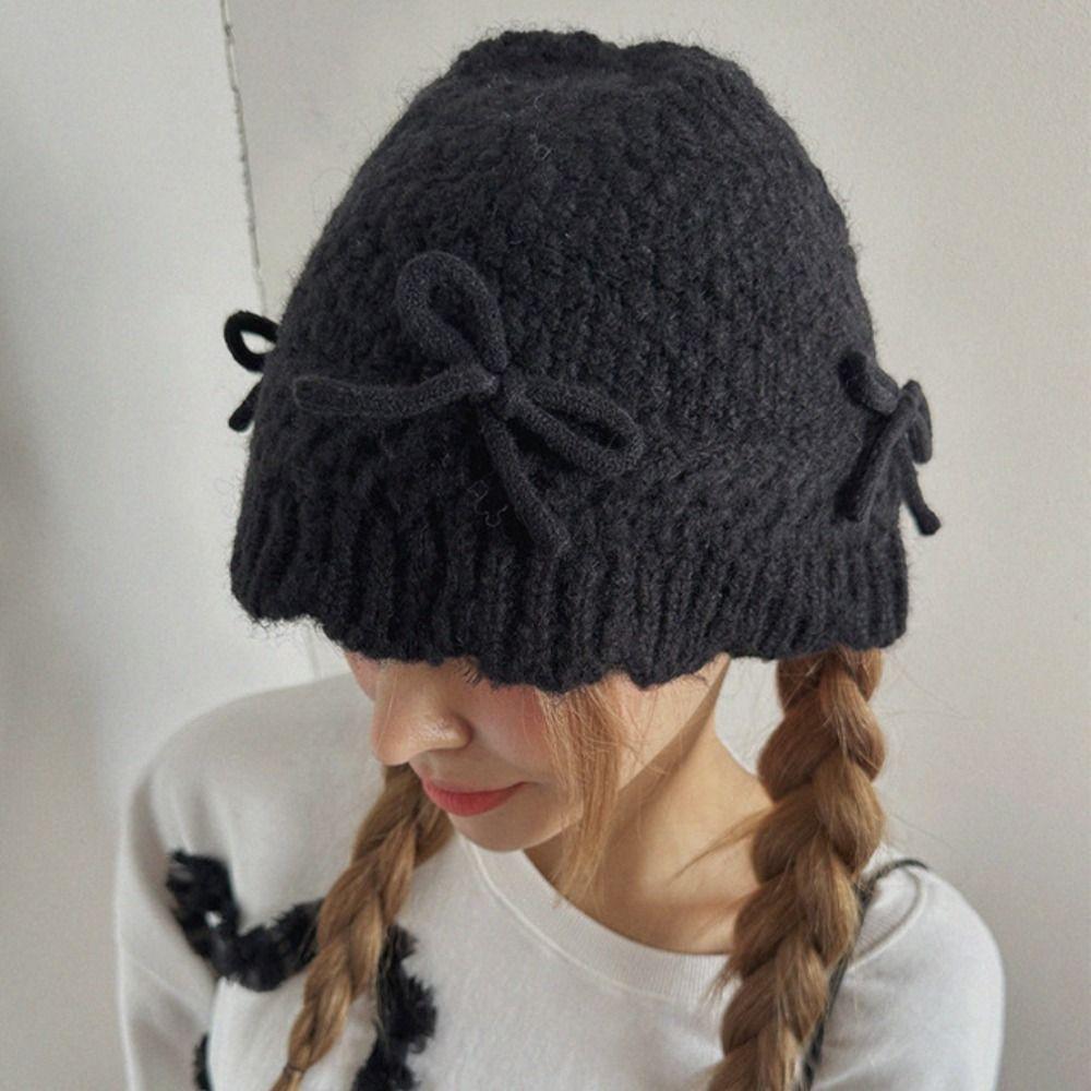 Basin Hat Bowknot Knitted Hat Warm Cap Winter Cap Casual Bucket Hat  Apparel Accessories