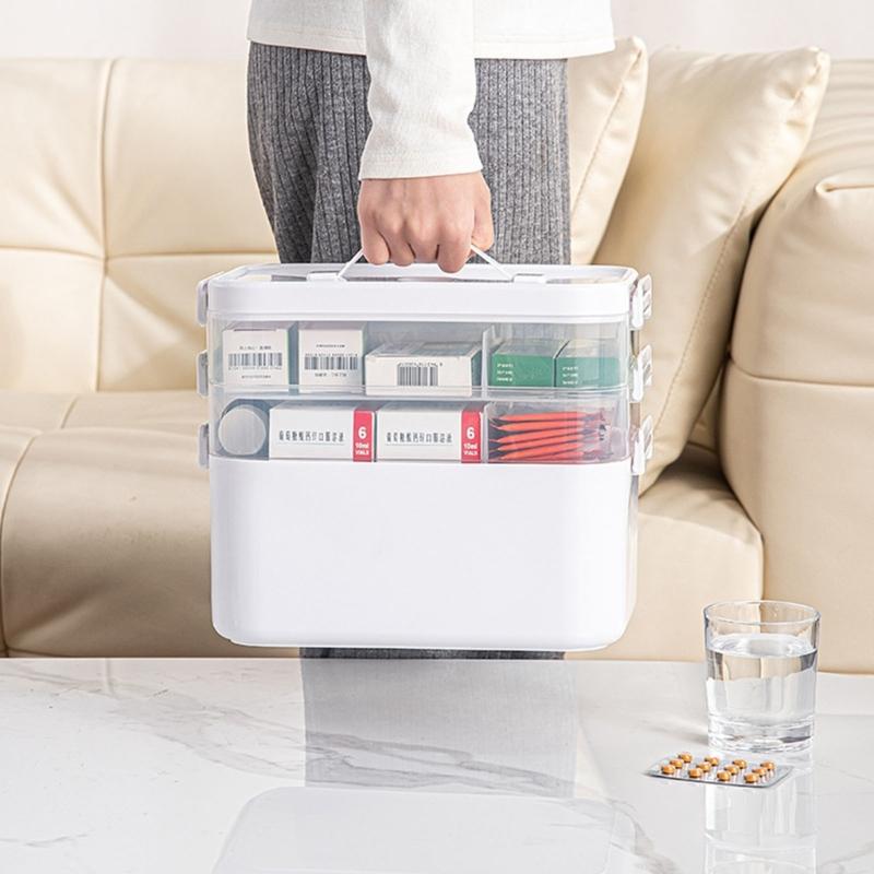 Multilayer Medicines Organizers Box With Clear Lid Large Capacity Portable Storage For Household Emergency Use