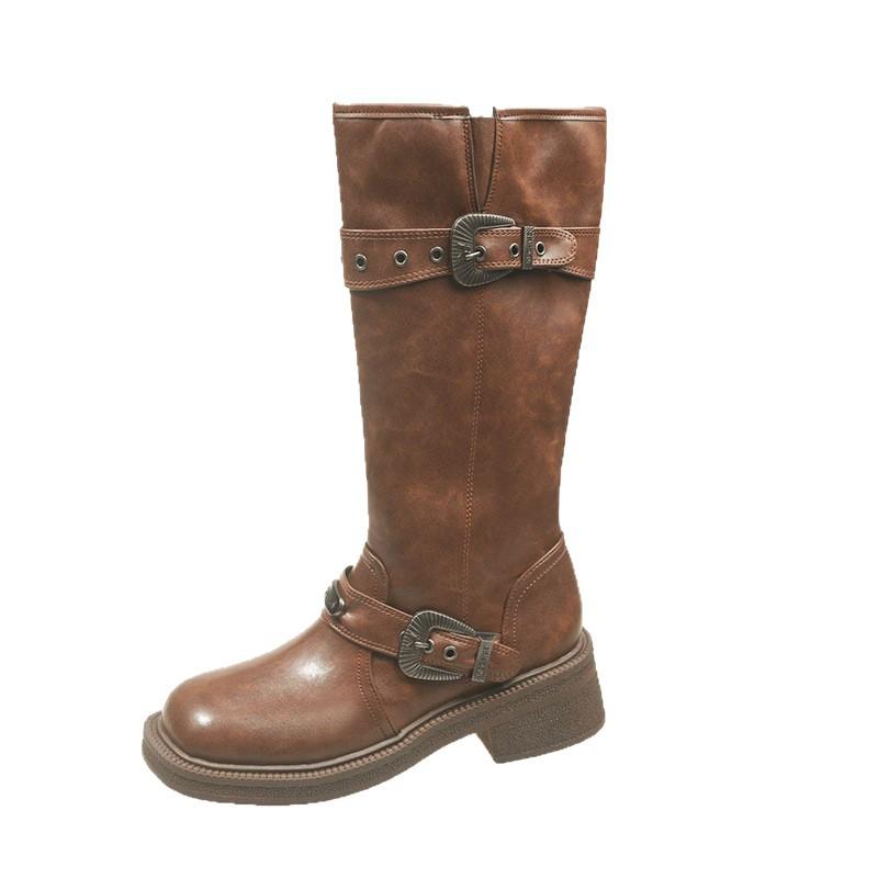 Retro Western Cowboy Boots Women's Long Boots Square Head High Knight Boots Zhao Zhaoyi Same Maillard Short Boots
