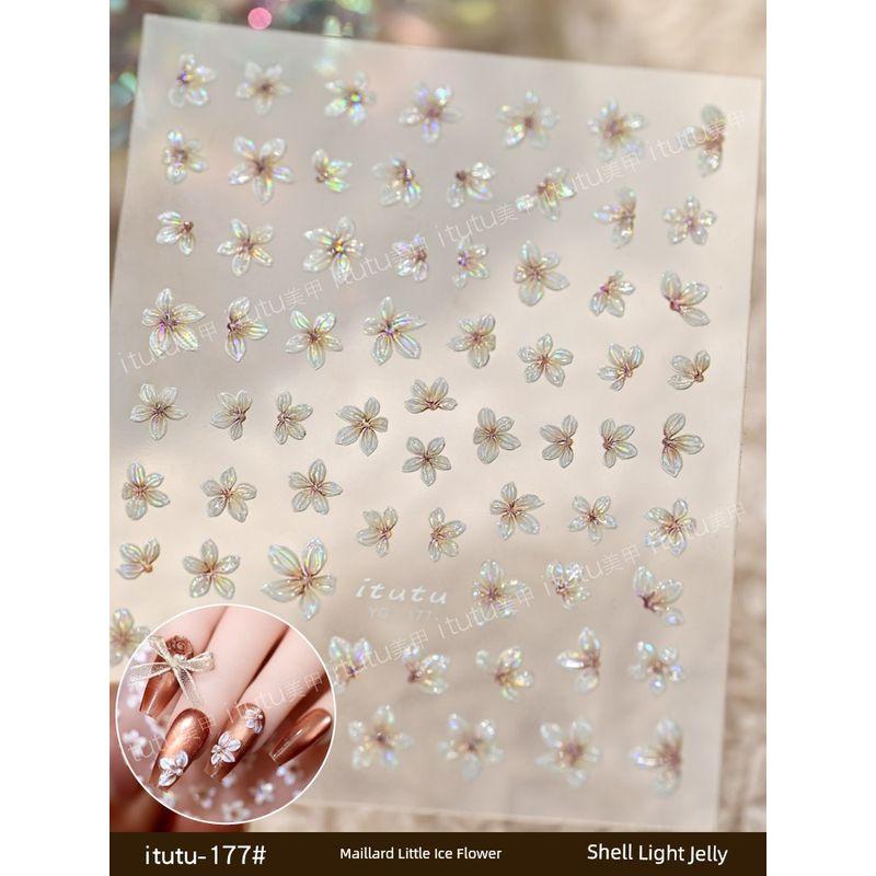 

Ice Transparent Small Ice Flower Relief Jelly Nail Stickers Fairy Shell Light Five Petal Flower Semi-Transparent Little Flowers Finger Stickers itutu-177# Maillard Ice Flower Shell Light Jelly