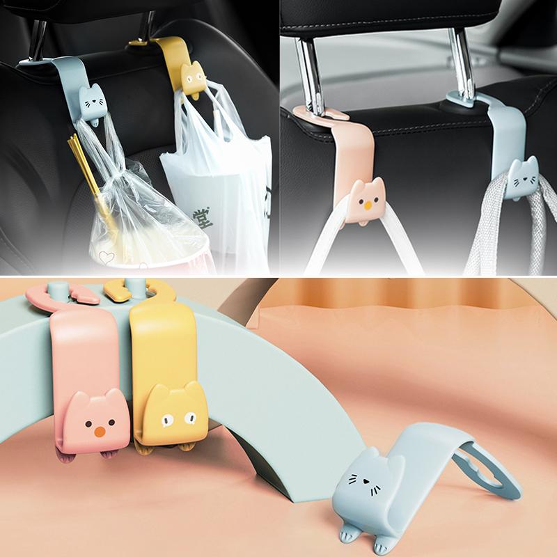 2Pcs Cartoon Car Hook Creative Car Seat Hanger Hook Organizer Stand Bags Clothes key Sundries Clip Auto Interior Accessories