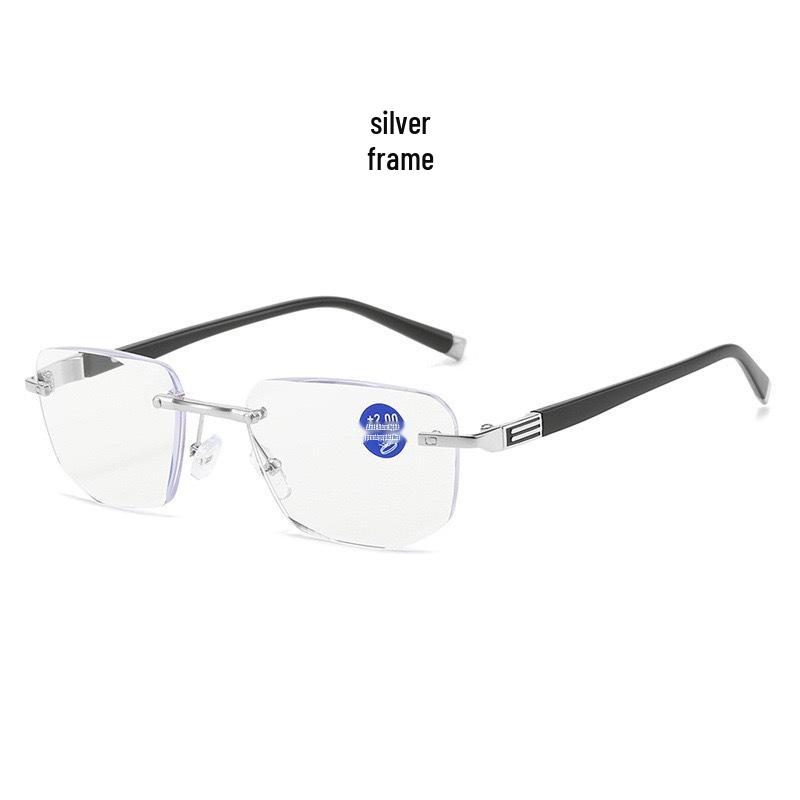 Rimless Photochromic Anti-Blue Light Reading Glasses for Middle-Aged & Elderly - Anti-Fatigue, Eye Protection Presbyopic Glasses