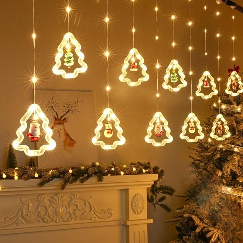 high qualityLED Christmas Curtain Lights with Santa Claus & Classic -in/- String Lights Suitable for Indoor Room Window Holiday Decorations -