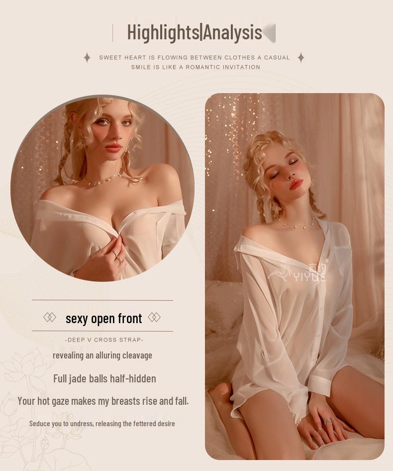 Yi Yue Sheer Lingerie Boyfriend Shirt Nightwear Set 8606