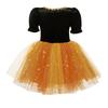 Mädchen Hexenkostüm Kurzer Puffärmel Glitzerndes Netz-Tüllkleid Halloween Cosplay Verkleidung