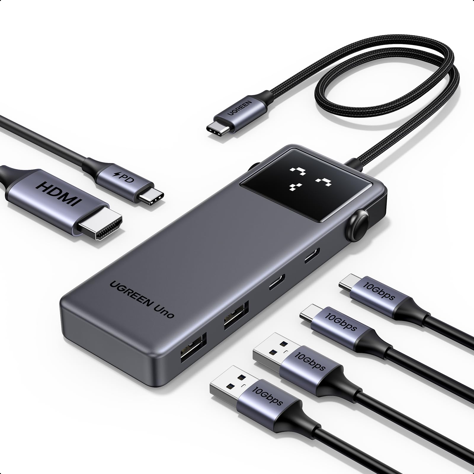 UGREEN Uno 100W PD Быстрый USB-хаб 10 Гбит/с с HDMI, передачей данных, совместимый с MacBook, iPad и Thinkpad, 6-в-1, зарядка, USB-C хаб 4K@60Hz, выход USB 3.0, USB-C