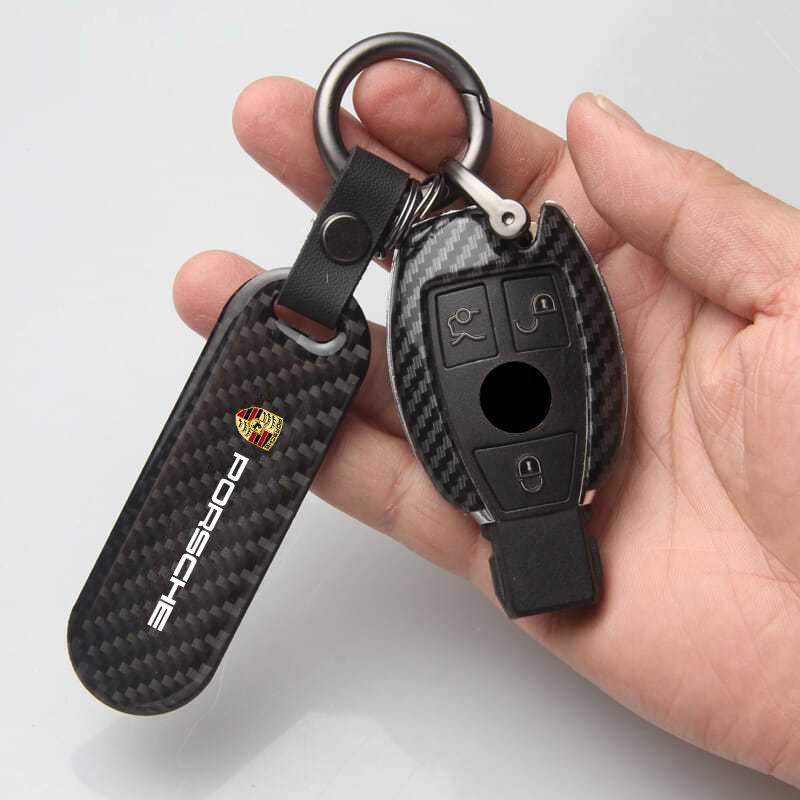 Carbon Fiber Car Keychain Key Ring Anti-Loss Keyring For Porsche Panamera Cayenne 911 718 Taycan Macan Carrera-GT 944 918-Spyder