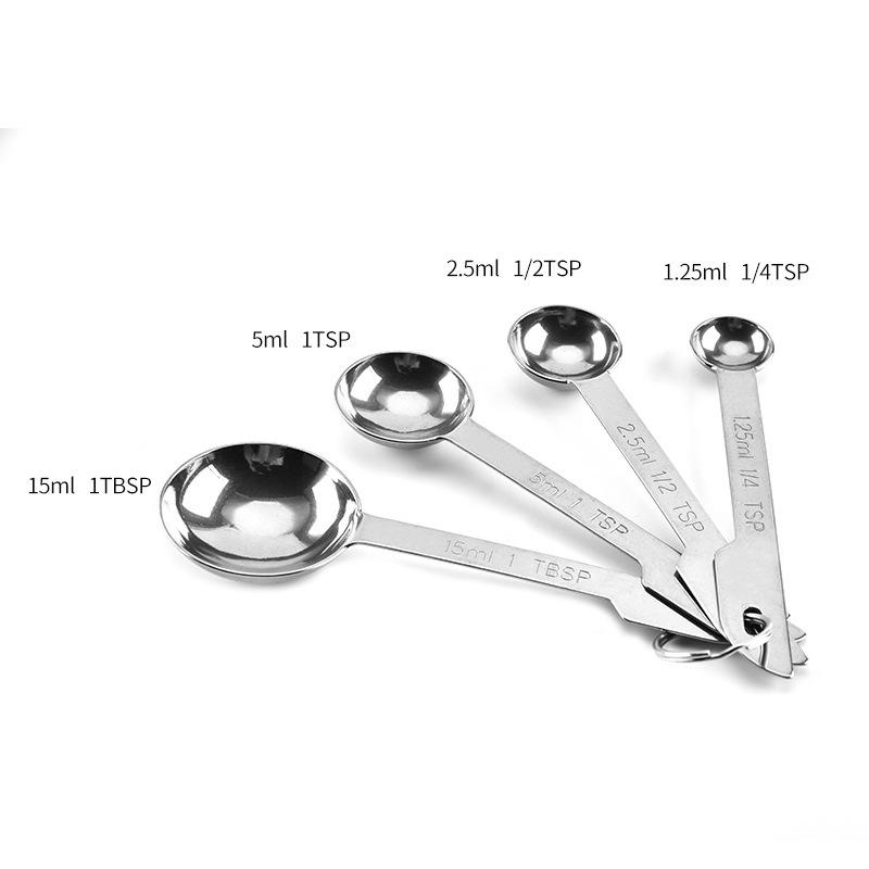 Stainless Steel Measuring Spoons Set of 4 Kitchen Essentials Dishwasher Safe Storage Ring Teaspoon Tablespoon Accurate Cooking