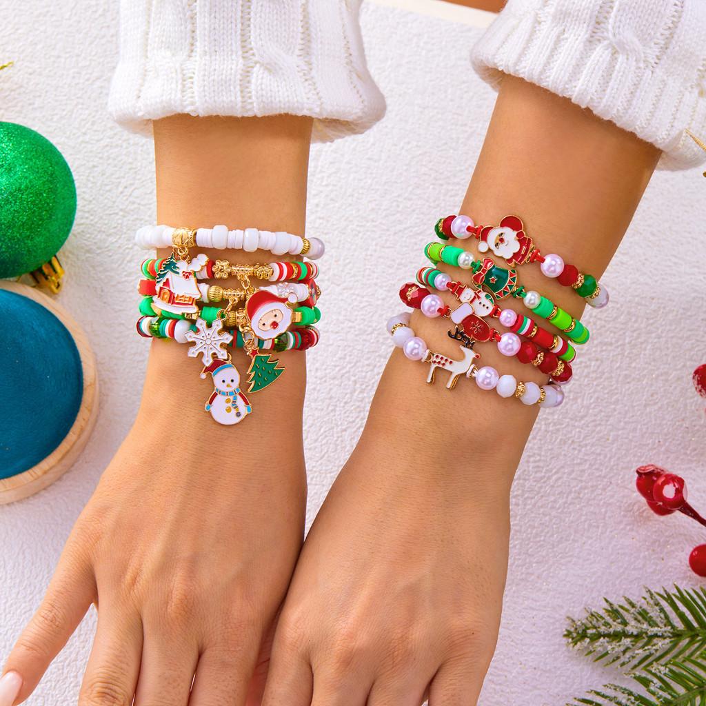 Ensemble de Bracelets Flocon de Neige et Père Noël en Perles Avec Métal Fait Main Pour Cadeau de Fête