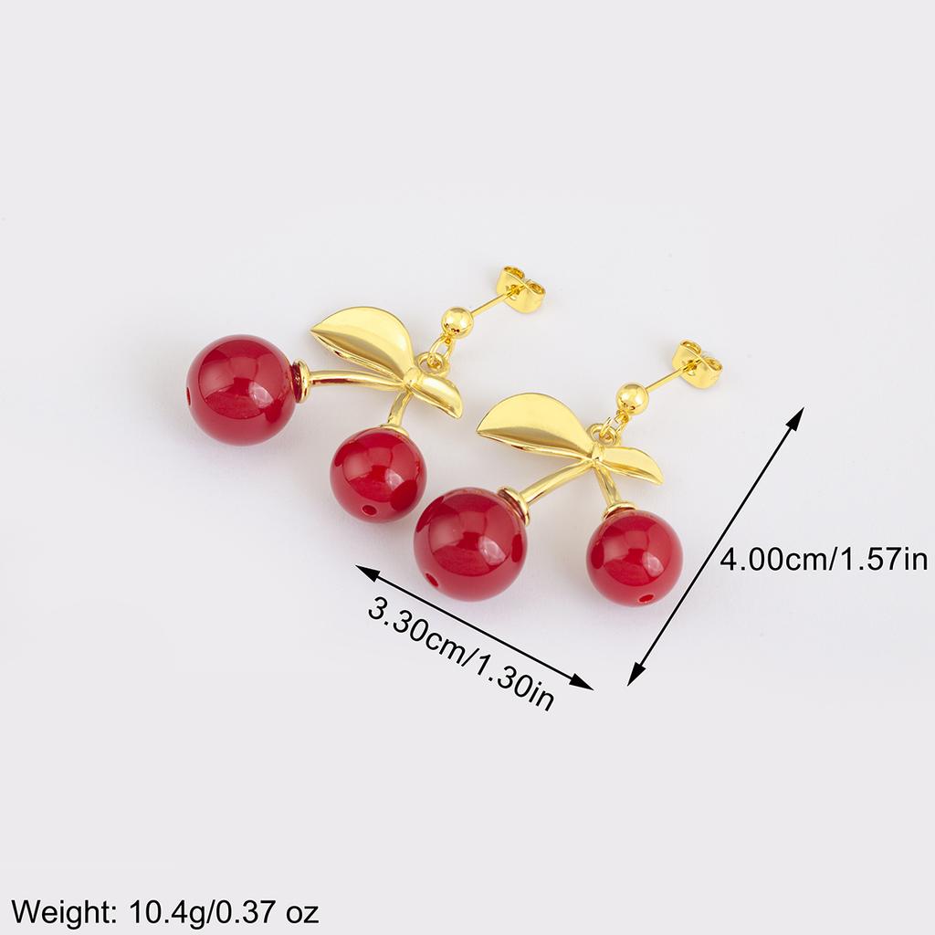 Nidin New Fashion Cherry Shape Glossy Drop Earrings For Women Female Anniversary Party Sweet Temperament Style Ear Jewelry Gifts