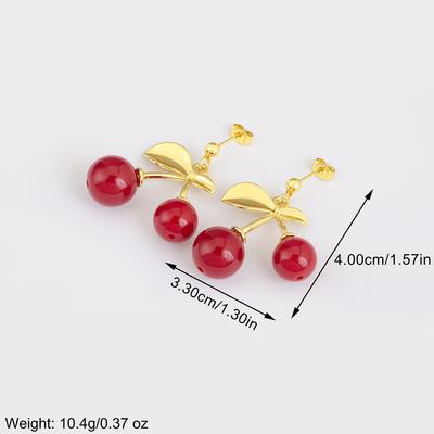 Nidin New Fashion Cherry Shape Glossy Drop Earrings For Women Female Anniversary Party Sweet Temperament Style Ear Jewelry Gifts
