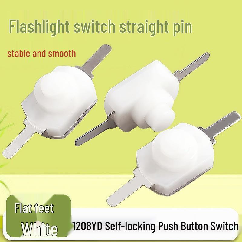 

1208YD Self-Locking Reset Switch: Normally Closed On-Off Button, Two-Pin, White