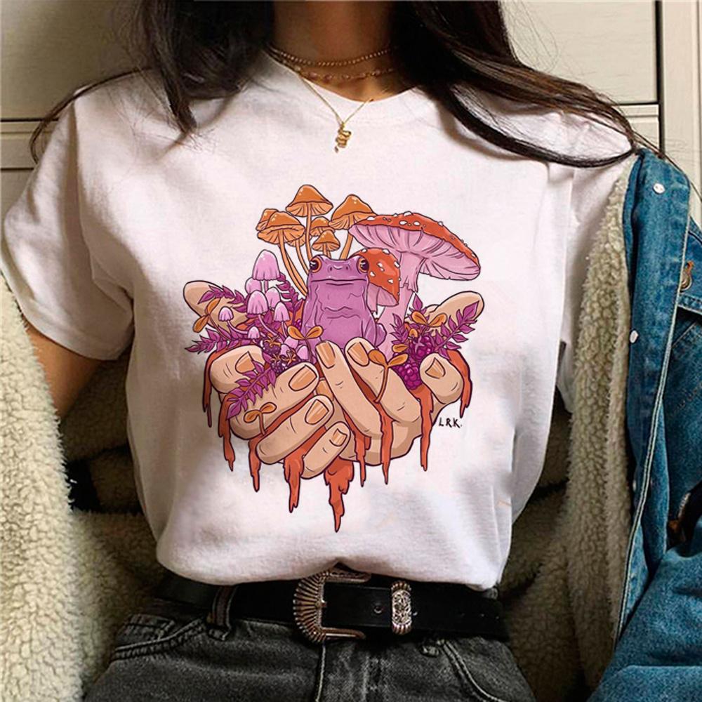 Mushroom t shirt women streetwear comic funny Tee female Y2K tops Japanese comics graphic clothing Retro round neck print TShirt