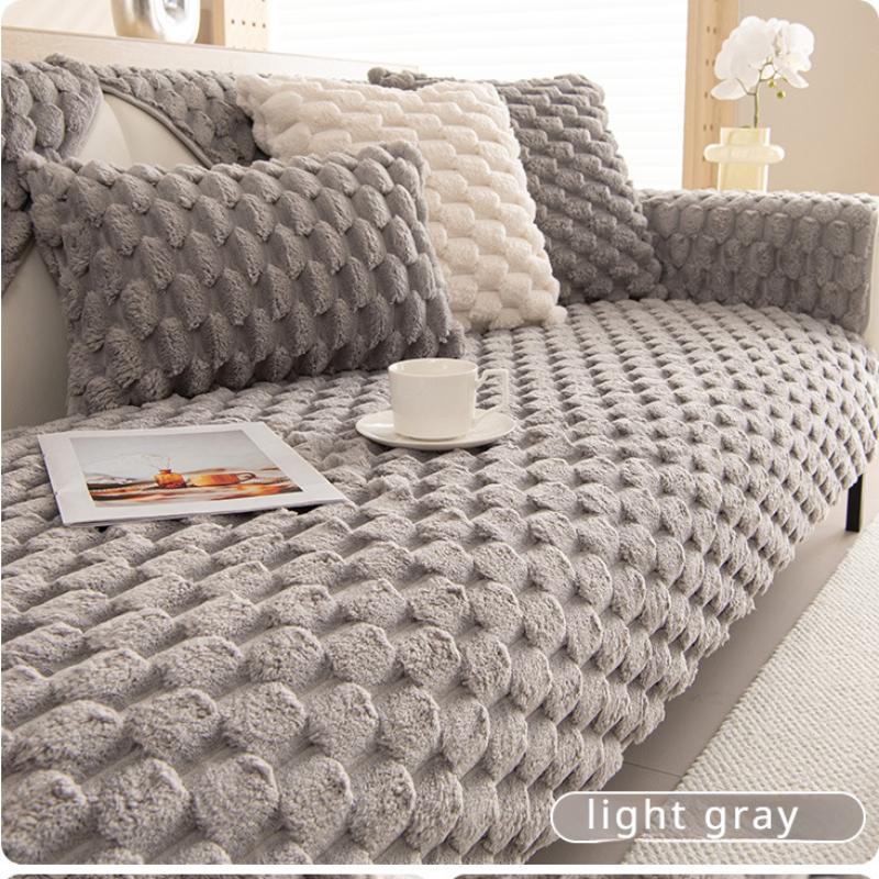 Winter Thick and Warm Plush Sofa Mat Nordic Minimalist Anti Slip Sofa Seat Cushion Three Dimensional Embossed Anti Slip Full Package Sofa Dust Cloth