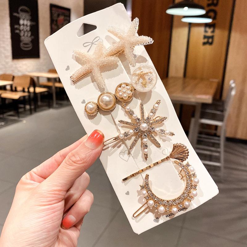 5-6pcs Pearls Elegant Vintage Hair Clips Women Fashion Geometric Flower Barrettes Headwear Girl Sweet Hairpins Hair Accessories