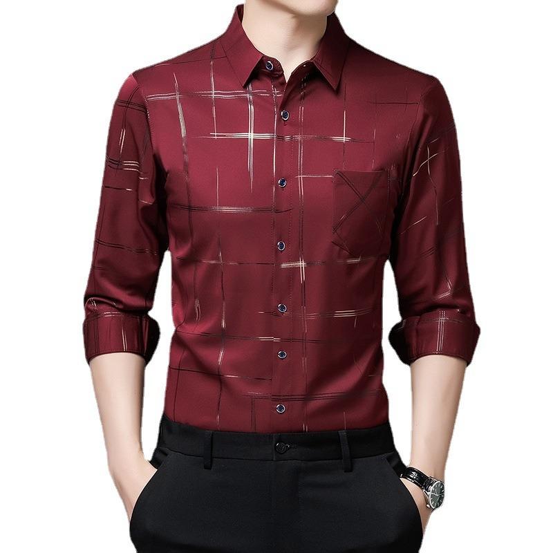 Men S Long Sleeve Turn Down Collar Striped Business Casual Dress Shirt