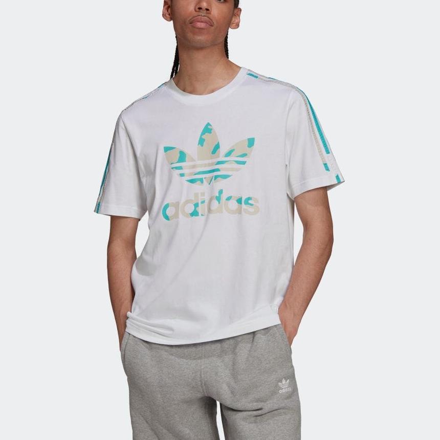 Adidas Originals Trefoil Camouflage Pattern Logo Stripe Padded Short Sleeve T-Shirt Men Tops White HF4892