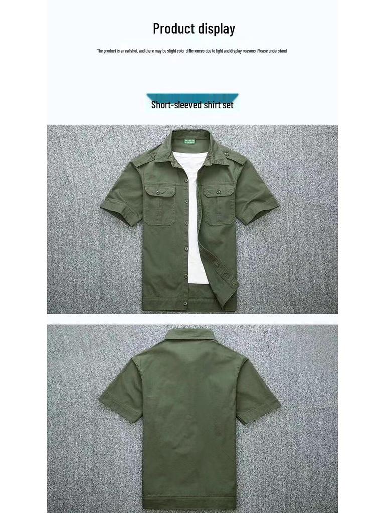 Men's Summer Workwear Set: Military Green, Camouflage, Long & Short Sleeve, Overalls for Construction, Security, Welding.