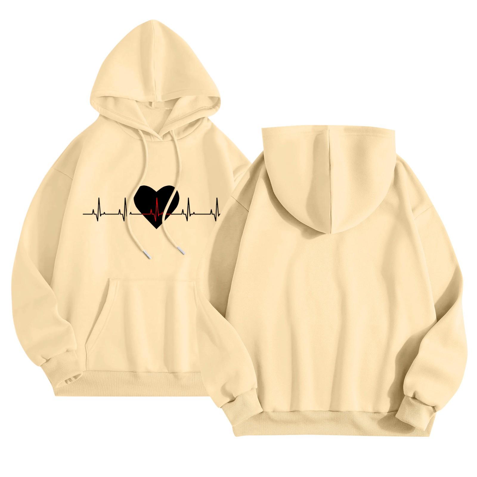 

Женский повседневный комфортный плюшевый свитер с длинным рукавом и свободным воротом с капюшоном и принтом Heart Beat XL жёлтый