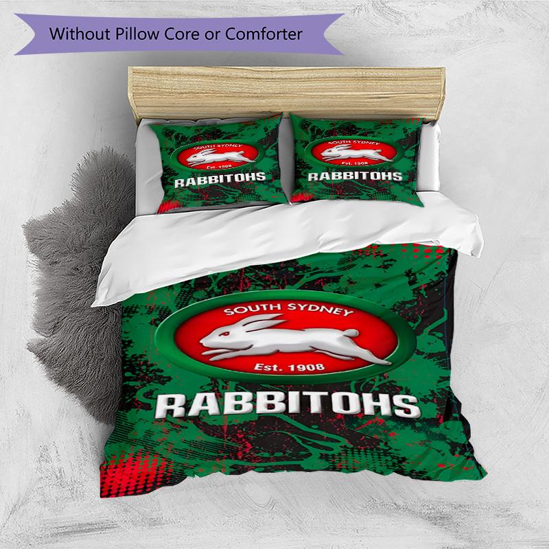 3-teiliges Bettbezug-Set (1 * Bettbezug + 2 * Kissenbezug, ohne Kern), South Sydney Rabbitohs Druck Bettwäsche Set, Schlafzimmer Dekor, Ganzjahres, Geburtstagsgeschenk