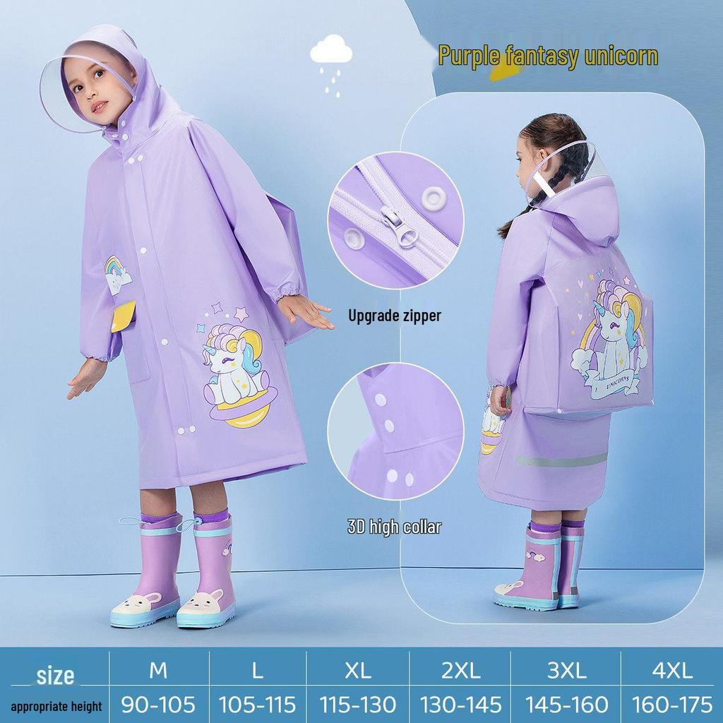 Children's Cartoon Rain Poncho with Backpack Slot for Kids