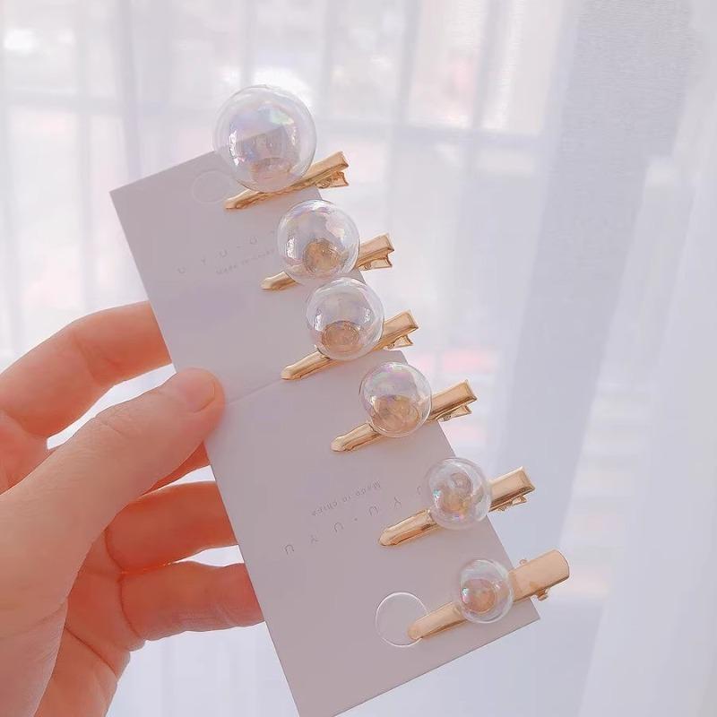 

6 шт./набор милых и простых заколок для волос в виде мыльных пузырей - металлические боковые заколки в виде утконосов для коротких волос, красочный дизайн 1 set