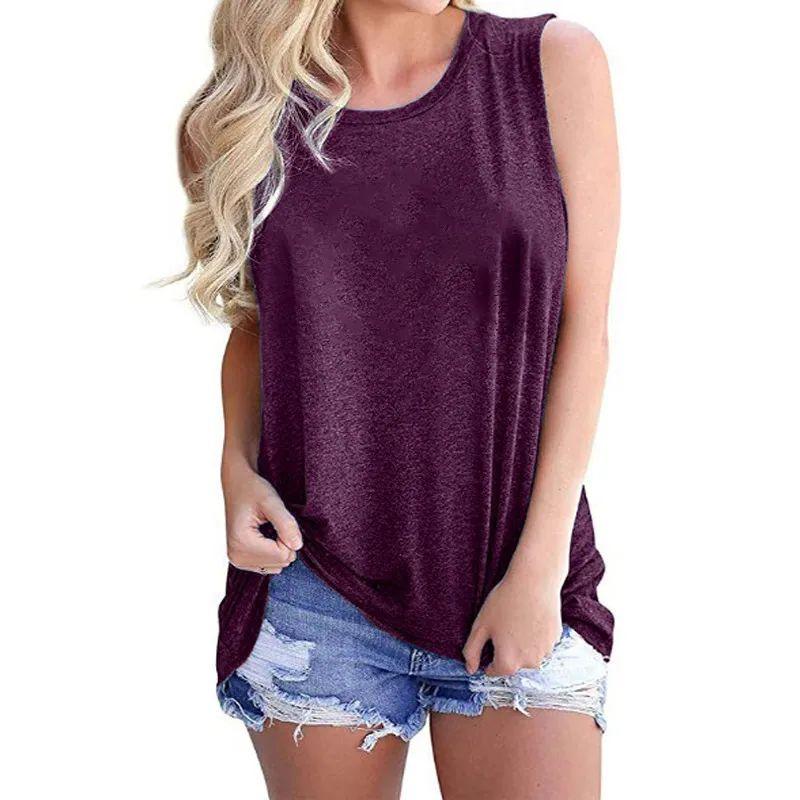 

2020 Amazon Cross-Border Hot Sale Women Vest European and American Solid Clean Surface Leisure Women clothes Factory Direct Sales Dark purple S