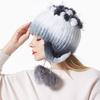 2019 Winter Bomber Hats for Women Rex Rabbit Fur Beanies Hat With Pompoms Women's Warm Knitted Hat Skullies Beanies Female Caps