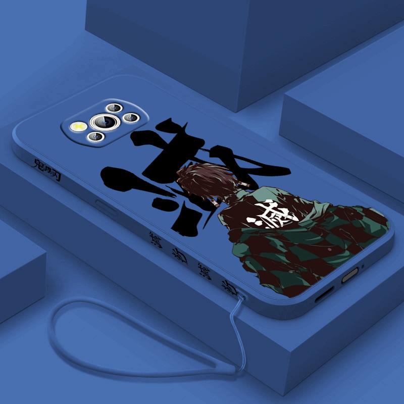 Demon Slayer Cute For POCO M5S M4 M3 C55 C50 C40 C3 X5 X4 X3 X2 F5 F4 F3 Pro GT NFC Liquid Left Rope Phone Case