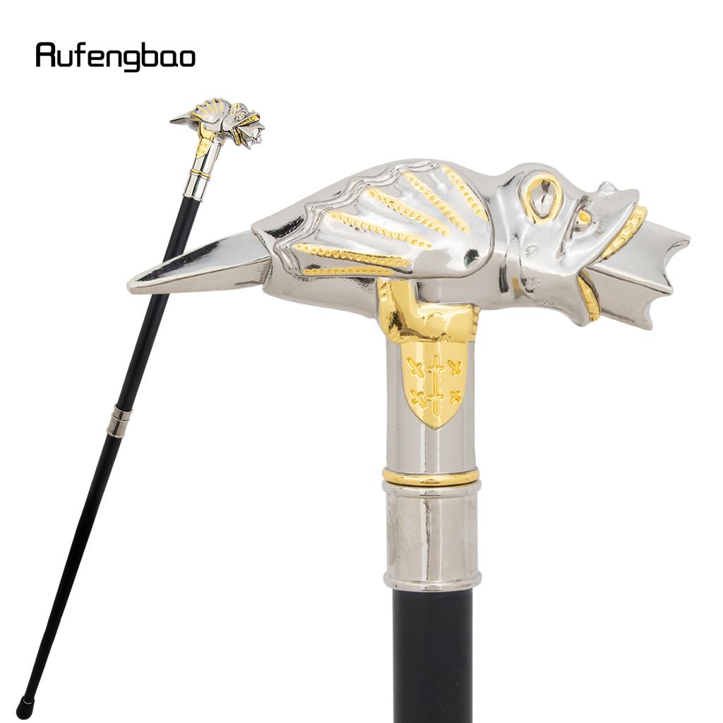 Golden White Lizard Chameleon Tongue Cane Fashion Decorative Walking Stick Gentleman Elegant Cosplay Cane Knob Crosier 93cm