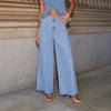 Fashion Denim Suit2025 New Women American Solid Loose Fashion Denim Suit Wide Leg Pants