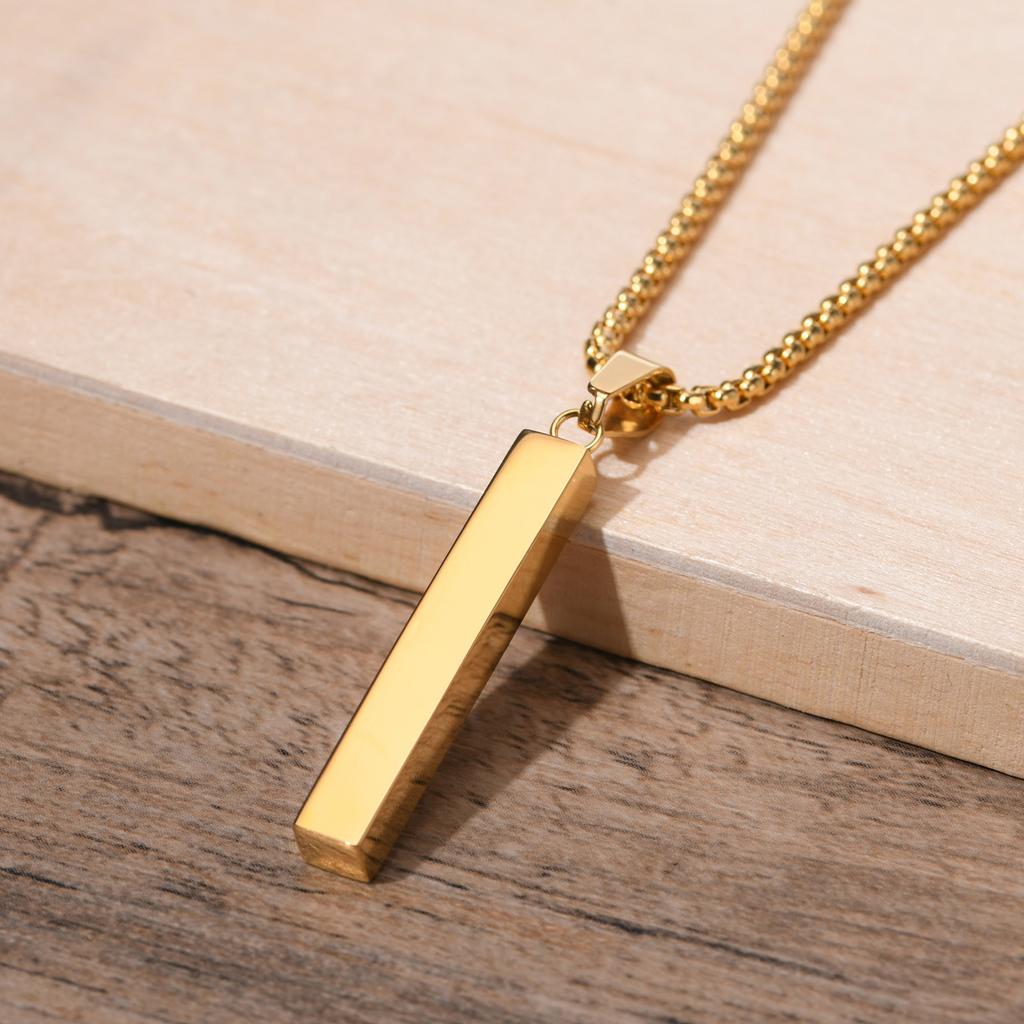 Vnox Stylish Rectangle Bar Men Pendant Necklace,Classic Stainless Steel Box Chain Neck Collar for Male Jewelry Gift