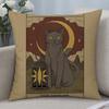Art Tarot Card Cat Cushion Cover Cushion Covers Natural Linen Breathable Sofa Bedroom Decor Pillowcase