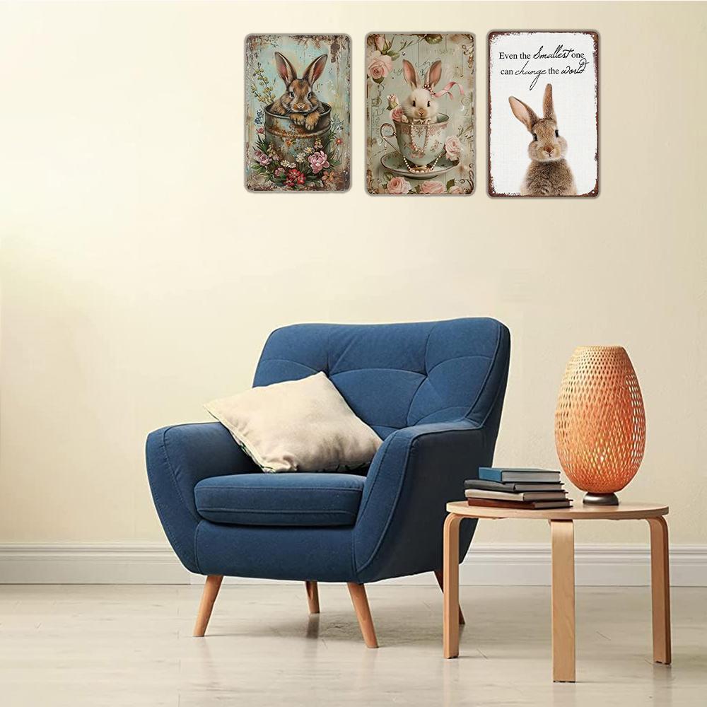 Charming Easter Bunny Metal Sign Perfect Gift for Family & Friends Cute Rabbit Wall Art for Home, Bar, Cafe Decor Garage Kitchen