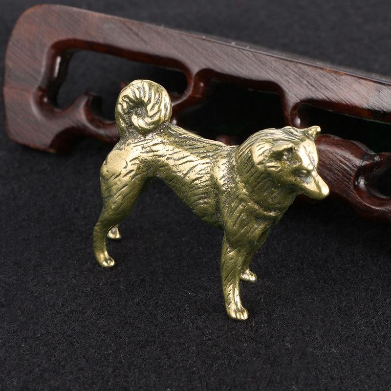 1Pc Retro Brass Tea Pet Animal Dog Statue Cute Puppy Miniature Figurine Home Office Desk Decor Gift